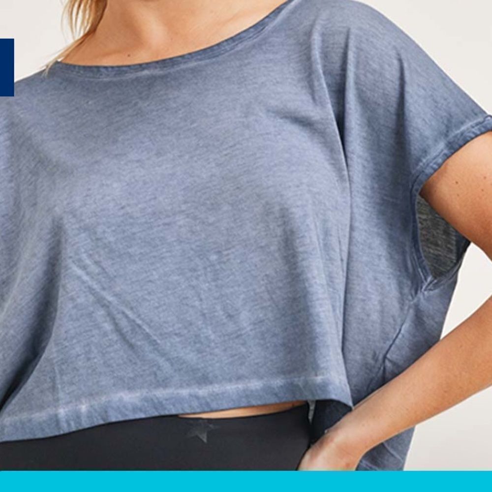 Mono B SHORT SLEEVE MINERAL WASH CROPPED TEE LAGUNA BLUE L NWT